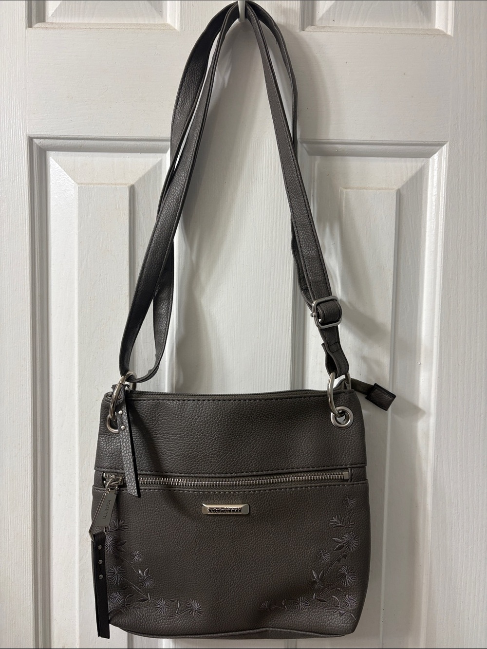 Rosetti Dark Gray Pebbled Leather Crossbody Bag